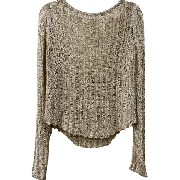 Free People Let's Dance Long Sleeve Open Back‎ Ladder Gold Knit Sweater XS New - Image 3