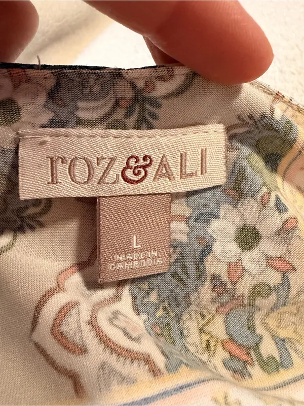 Roz & Ali Patchwork Print Tank Top - Blue & Cream - Image 7