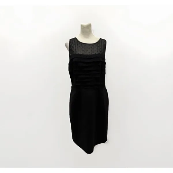 Ann Taylor Loft Black Mesh Polka Dot Ruffled Sheath Knee Length Dress Si… - Image 2