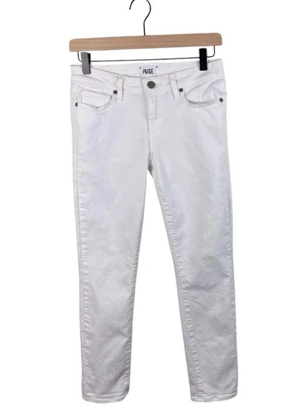 Paige Denim Kylie Cropped Skinny Jeans in Optic White Cotton Women's Size 27 - Image 2