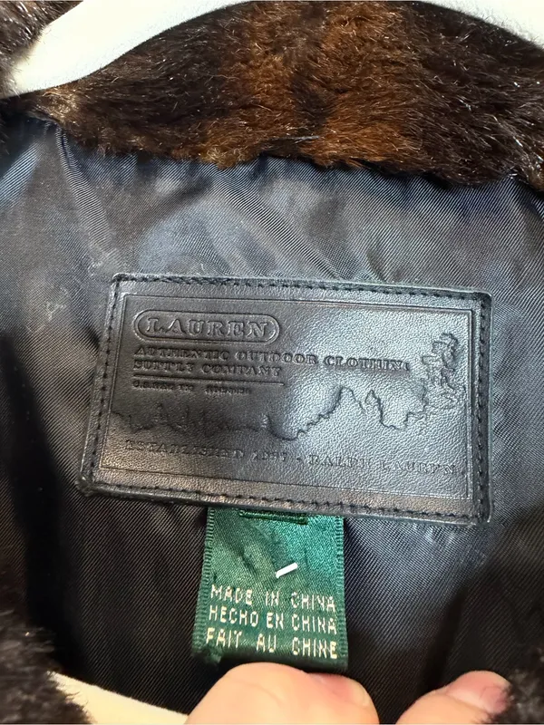 Lauren Ralph Lauren LRL Ski Black Down Coat Womens L Faux Fur Collar Vintage - Image 2