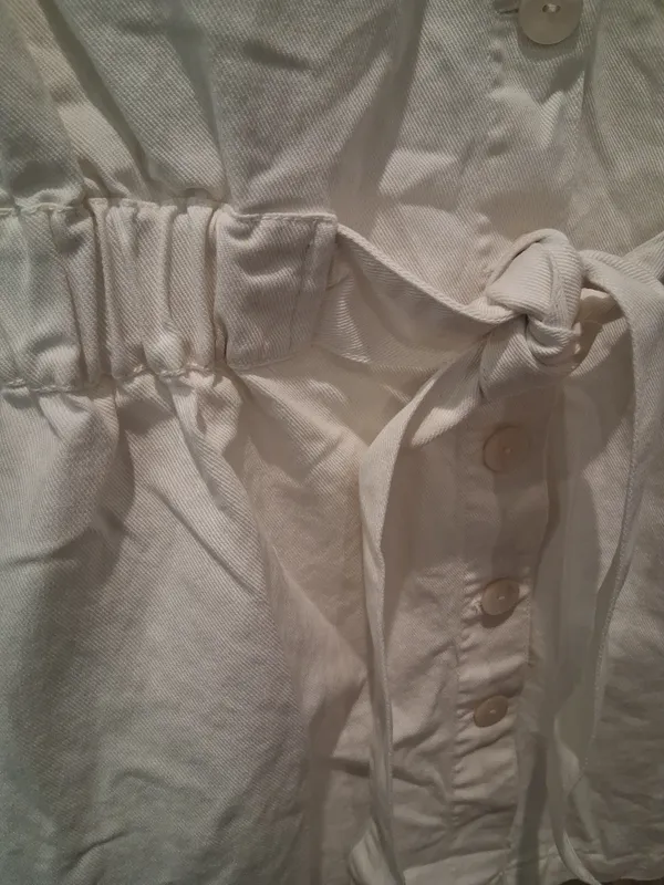 Zara White Button-Front Denim Shirt Dress with Waist Tie 100% Cotton Size M - Image 2