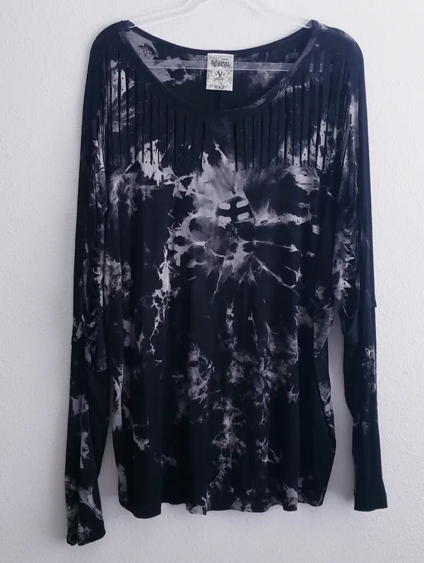 Vocal Laser Cut Tie Dye Long Sleeve Top - Image 2