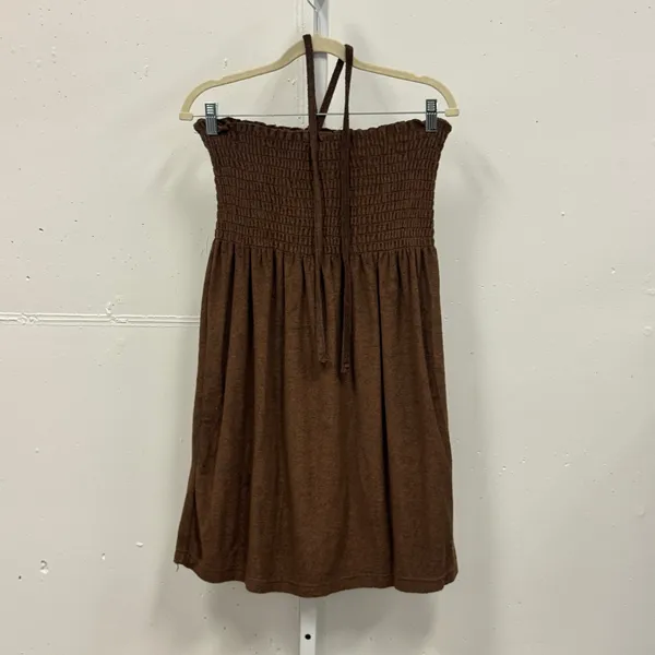 Y2K Exist Brown Smocked Halter Terrycloth Dress Size 1 Knit Casual Summer Mini‎ - Image 2