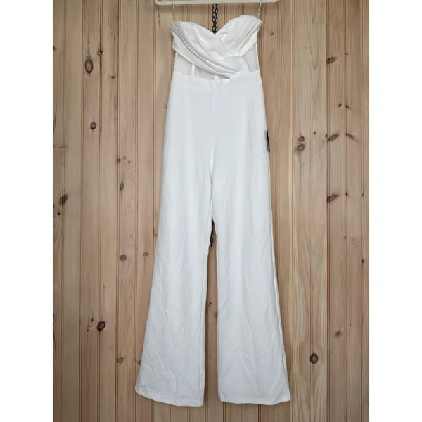 NWT Lulus Surely Stunning Ivory Strapless Bustier Jumpsuit Cut Out Elegant Sz XS - Image 2