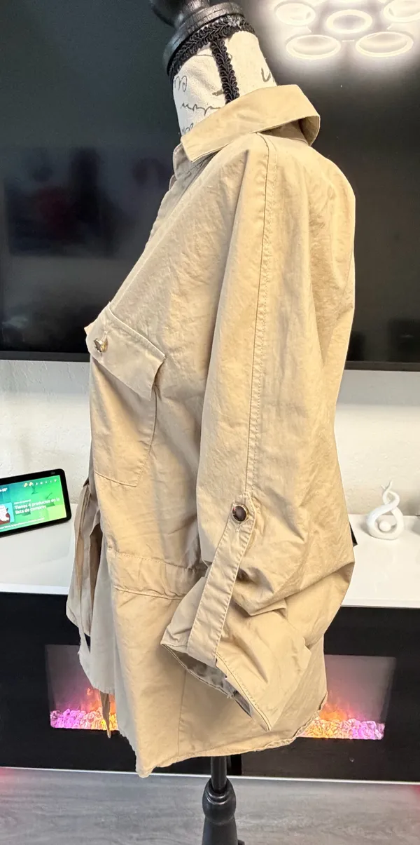 📌 TITLE Zara Khaki Tan Utility Drawstring Button Down Blouse Top XS - Image 6