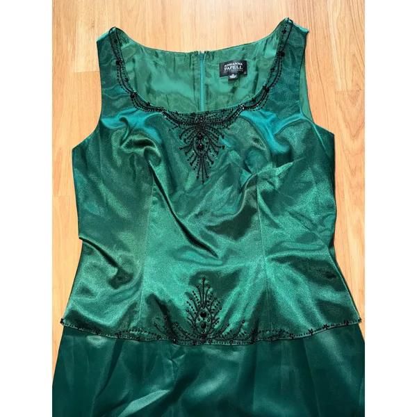 Adrianna Papell Occasions Green Satin Peplum Beaded Cocktail Dress Size 10 - Image 3