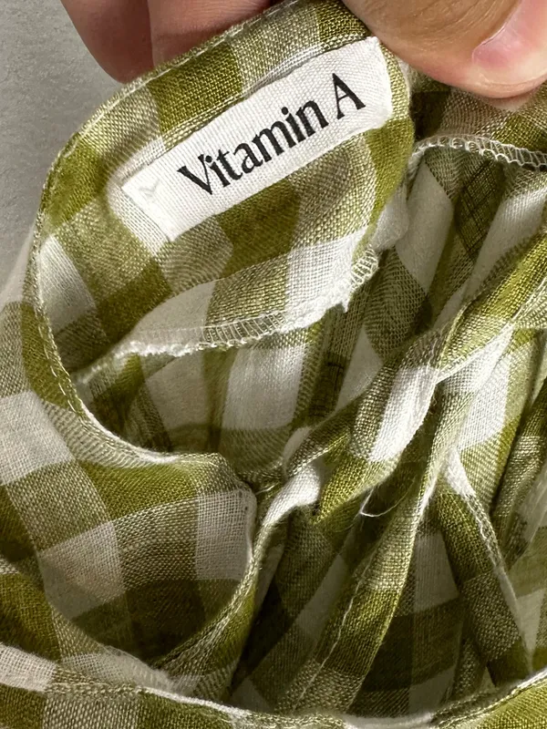 VITAMIN A Mari Gingham Linen Cover-Up Maxi Dress Ecolinen Avocado Gingham Sz S - Image 9