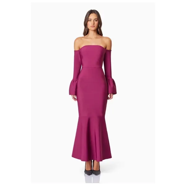 NWT Elliatt Ella Off-Shoulder‎ Bell Sleeve Gown in Wine Sz Small $230 - Image 5