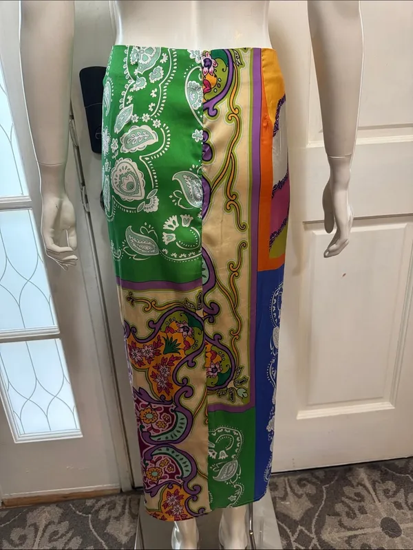 8 Birdies Colorful Paisley Print Knot Twist Midi Skirt Sarong Style Boho S S. A1 - Image 8
