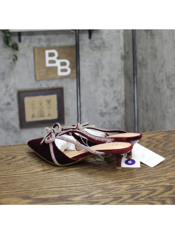 NWT A New Day Womens Gwen Rhinestone Bow Heels Velvet 94656735 Burgundy Red 6M - Image 3
