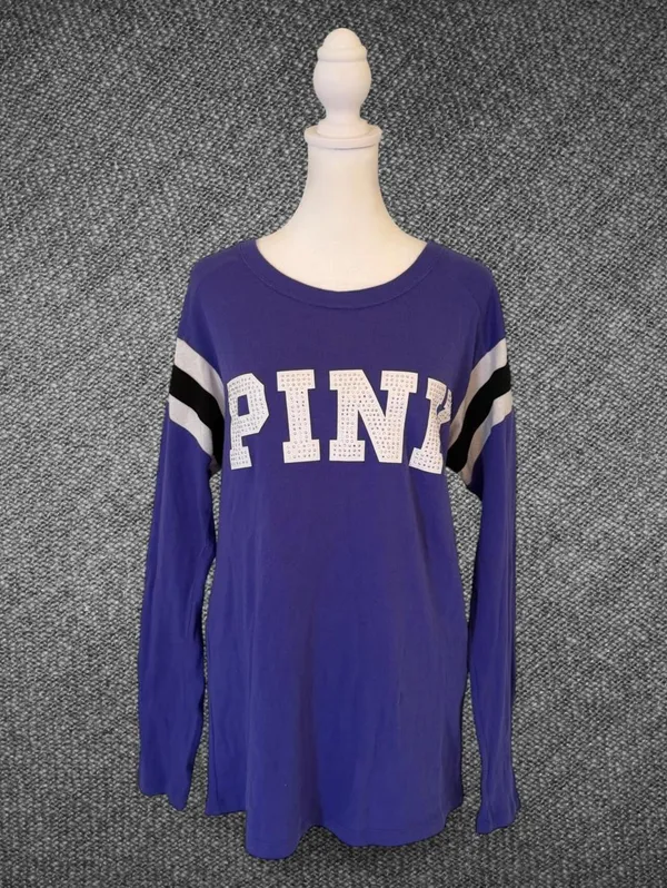 PINK Victoria’s Secret Purple Cotton Rhinestone Tee M - Image 3
