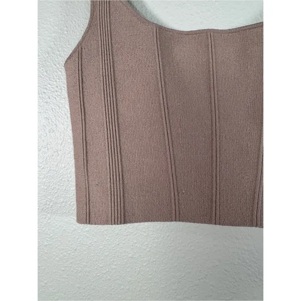 All Row Tan Ribbed Knit Cropped Tank Top Women S Basic Staple Neutral Minimalist - Image 8