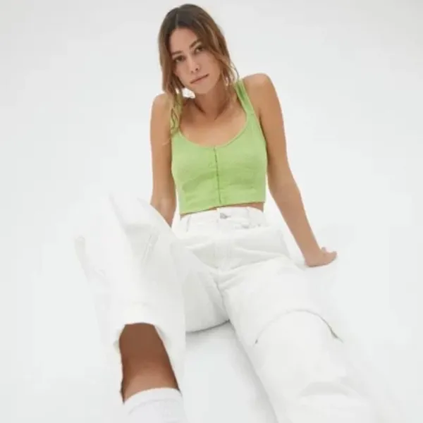 Urban Outfitters Estella Textured Green Crop Top - Image 3