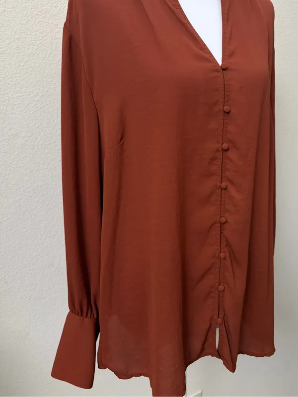 Maurices Rust Button Front Long Sleeve Blouse XXL Fall Office - Image 2