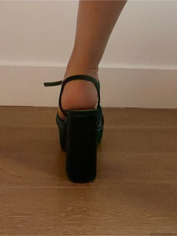 Primark Green Velvet Platform Block Heels gently used - Image 8