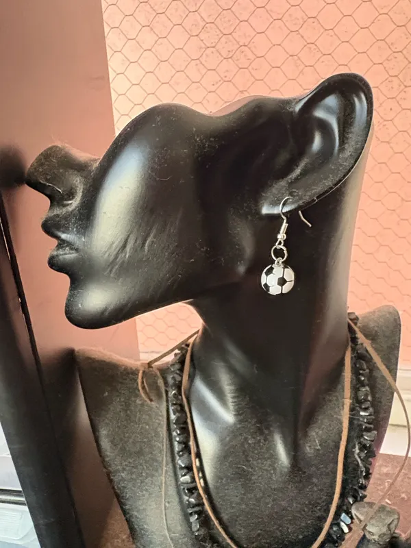 Boutique Fun wooden soccer ball drop earrings - Image 2