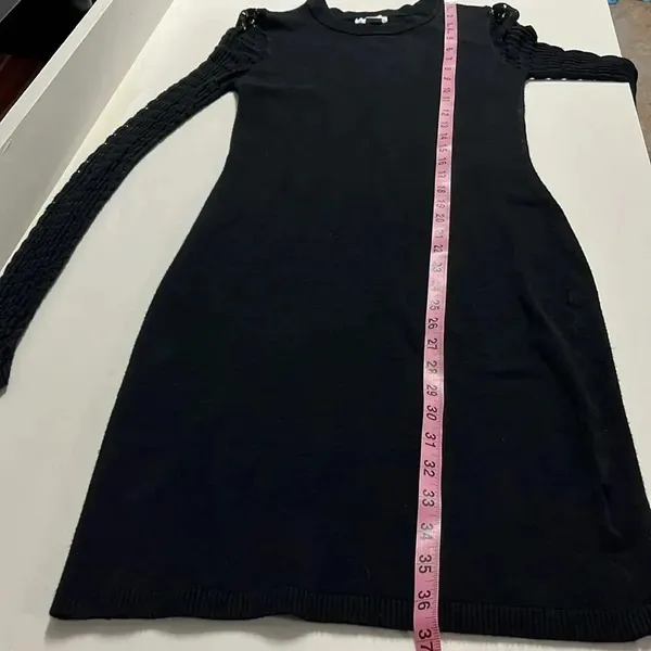 Bar III Imperfect black sweater dress crochet sleeves stretchy versatile‎ neutral fall m - Image 4