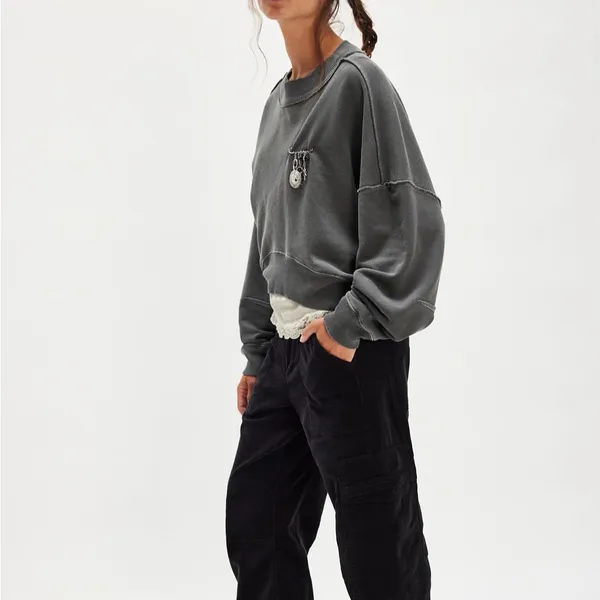 Free People We the Free Hi-Lo Pullover Black Gray XS NWT - Image 3