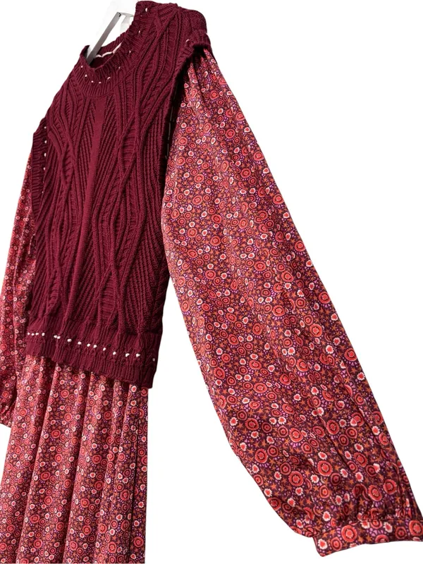 By Anthropologie Layered Burgundy Sweater Dress Size Large Womens - Image 4