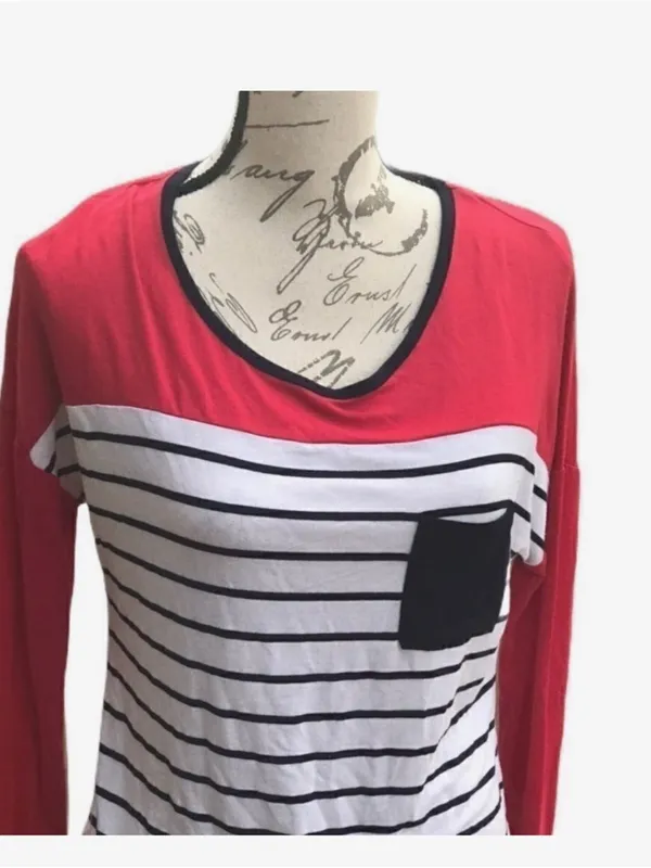 Zenana Outfitters Red Raglan Sleeve Striped Long-Sleeve Top with Black Pocket - Image 4
