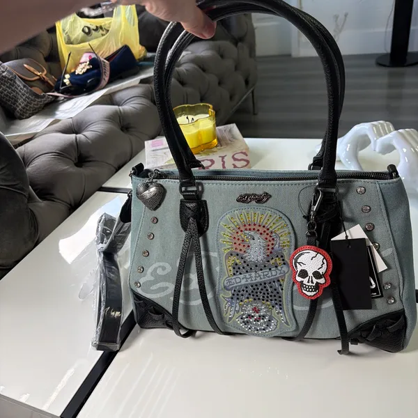 NWT Ed Hardy Denim Eagle Rhinestone Tote Bag - Y2K Vintage Style - Image 7