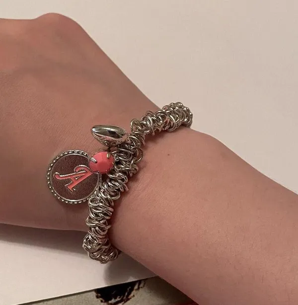 Women’s Stretchy Bracelet Silver Tone / Pink Initial / Letter A - Image 7