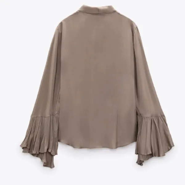 Zara Brown Taupe Long Bell Sleeve Drape Wrap Blouse Top NEW XL - Image 5