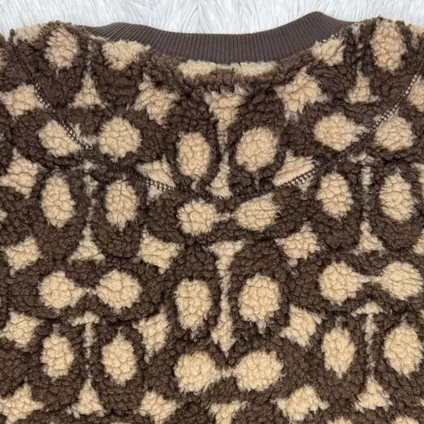 Coach Signature Monogram Sherpa Fleece Pullover Sweatshirt Brown Tan Women’s S - Image 4