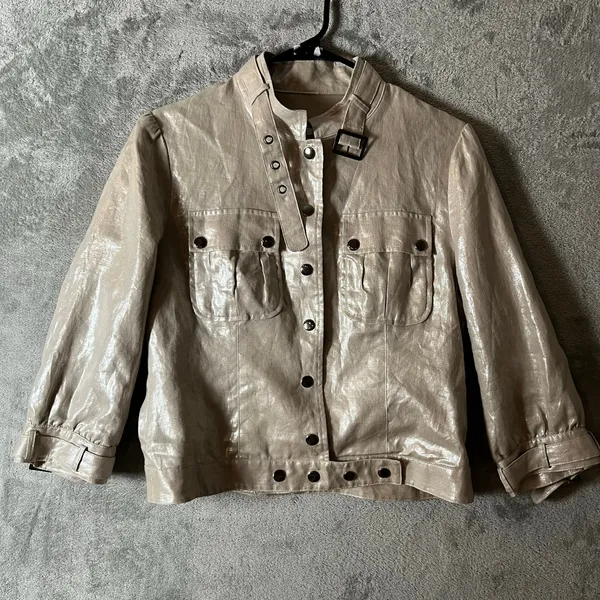 Cino Metallic 100% Linen Utility Jacket Snap Front‎ Moto Style Size Small New - Image 2