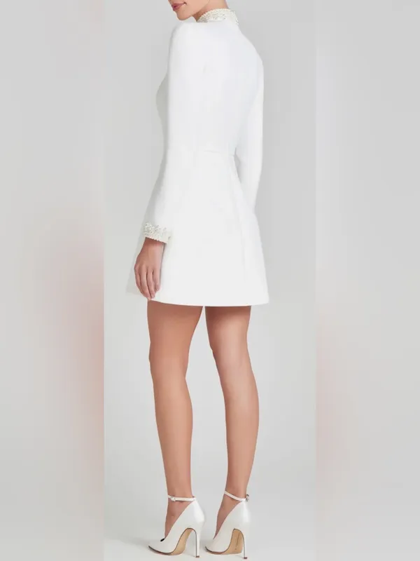 NEW Nadine Merabi White Audrina Athena Beaded Long Sleeve Minidress Sz 6 - Image 2