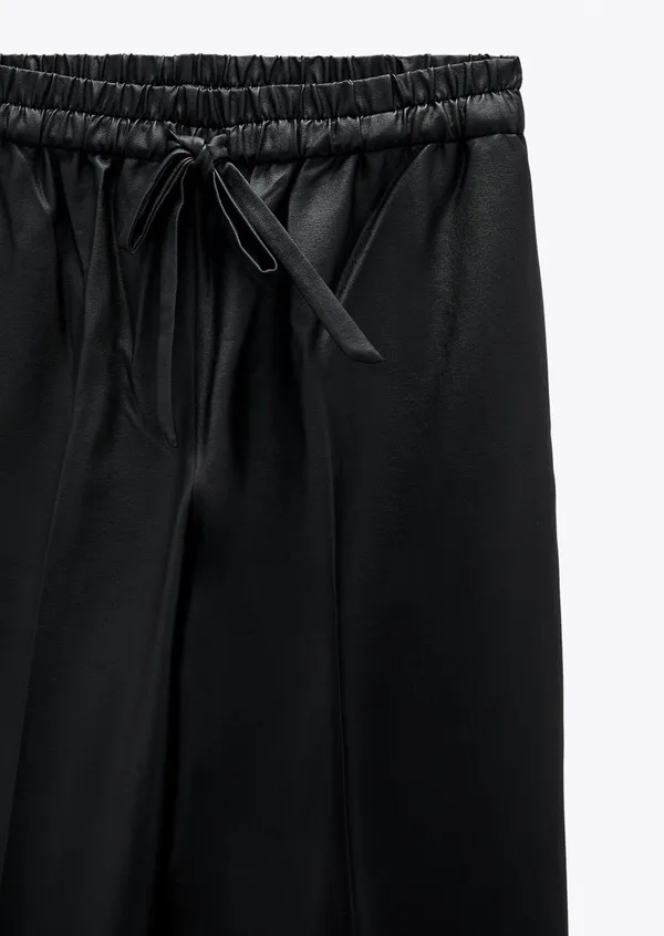 Zara Black High Waisted Waxed Effect Wide Leg Pant - Image 9