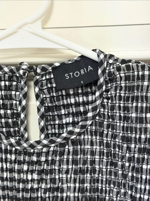 Storia Black and White Gingham Ruffle Mini Dress - Image 2