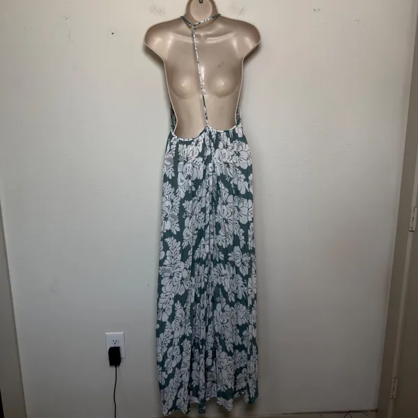 Mikoh Women Maxi Dress XS/S Green White‎ Tropical Hibiscus Halter Backless 1 - Image 4