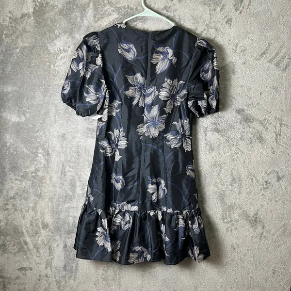 Hutch Rayan Mini Dress Navy Vining‎ Buds Floral Ruffle Hem Puff Sleeve Small New - Image 5