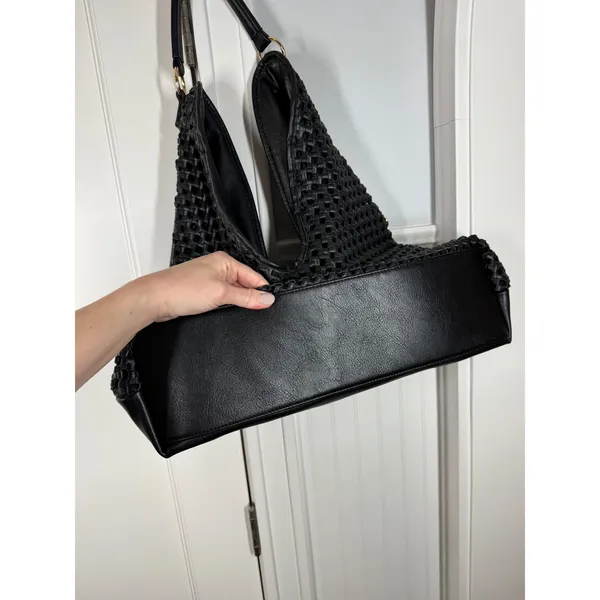 Urban Expressions Hobo Bag Large Black Woven Faux Leather Tote Purse - Image 3