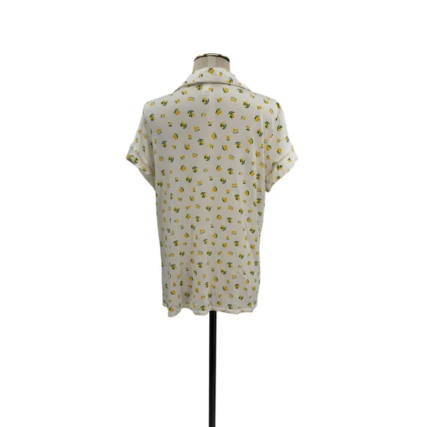 Eberjey Dianna Lemon‎ Print Short Sleeve Pajama Shirt White Yellow Medium - Image 8