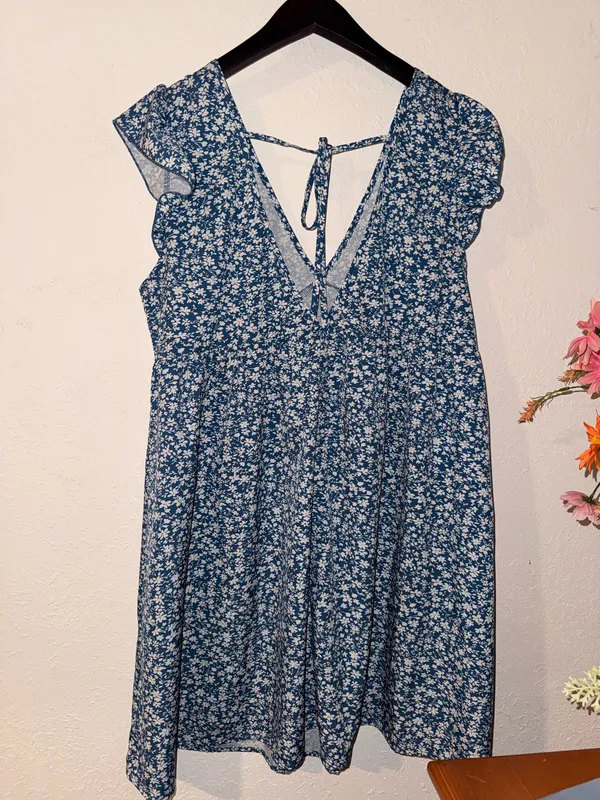 Ditzy Floral Dress Blue Size M - Image 2