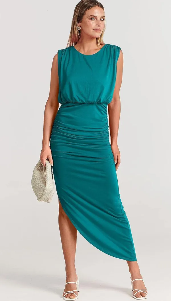 Women Summer Sleeveless Cocktail Dress Ruch Bodycon High Waist - Image 7