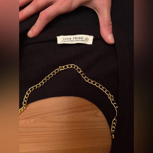12th Tribe Black Long Sleeve Crop Top with Chain Detail size S - Image 2