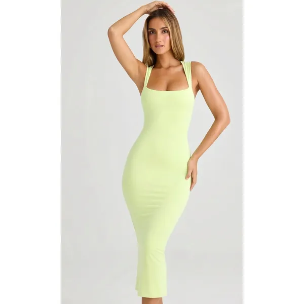 Oh Polly Ainslee Modal Square-Neck Bodycon Midi Dress in Matcha Green Size M - Image 3