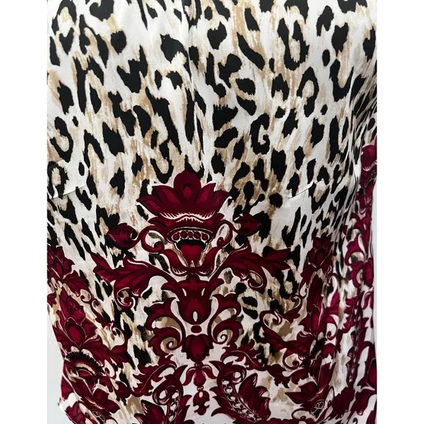 White House Black Market Sleeveless Halter Top Animal‎ Print Burgundy Damask S - Image 5