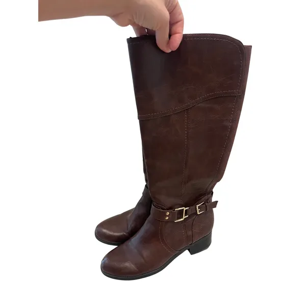 Tall Brown, ridging style gold buckle boots 7‎ - Image 3