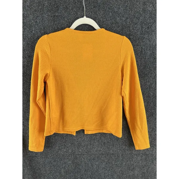 H&M Divided Mustard Yellow Rib Knit Long Sleeve Tie-Front Crop Cardigan Size M - Image 9