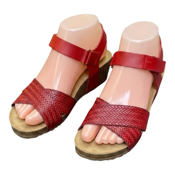 OTBT Red Leather Harriet Strap Wedge Sandal Euro Vacation Retro Boho Comfort 6M - Image 3