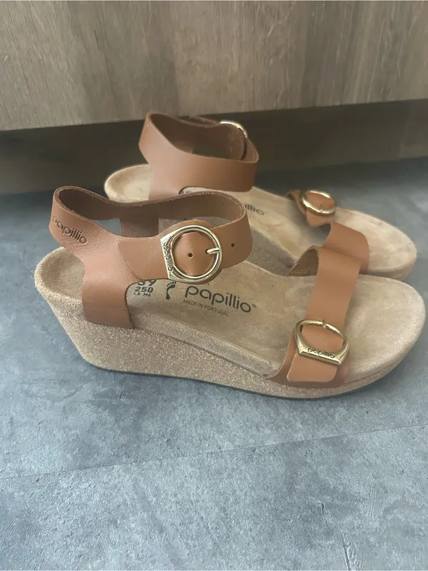 Birkenstock Soley Ring Buckle Wedge Sandals Natural Leather Cognac 39 8-8.5 - Image 2