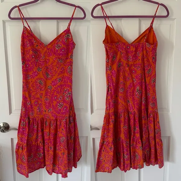 vintage Y2K boho GAP Pink & Orange Floral Sundress Ruffle Hem 100% Cotton sz 8 - Image 2