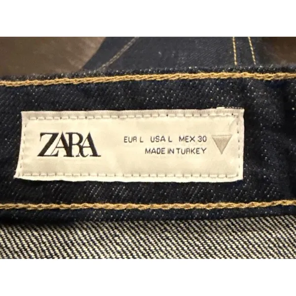 Zara Womens Large Denim Jean Mini Skirt Dark‎ Wash Pockets Button Fly Festival - Image 3