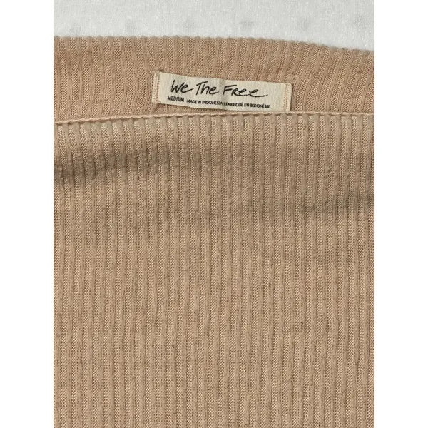 We The Free Free People Ribbed Puff Sleeve Pullover Sweater Beige Medium - Image 2