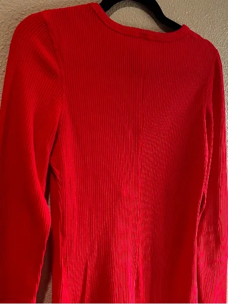 Zyia Active Red‎ Ribbed Long-Sleeve Henley Top waffle size small - Image 3